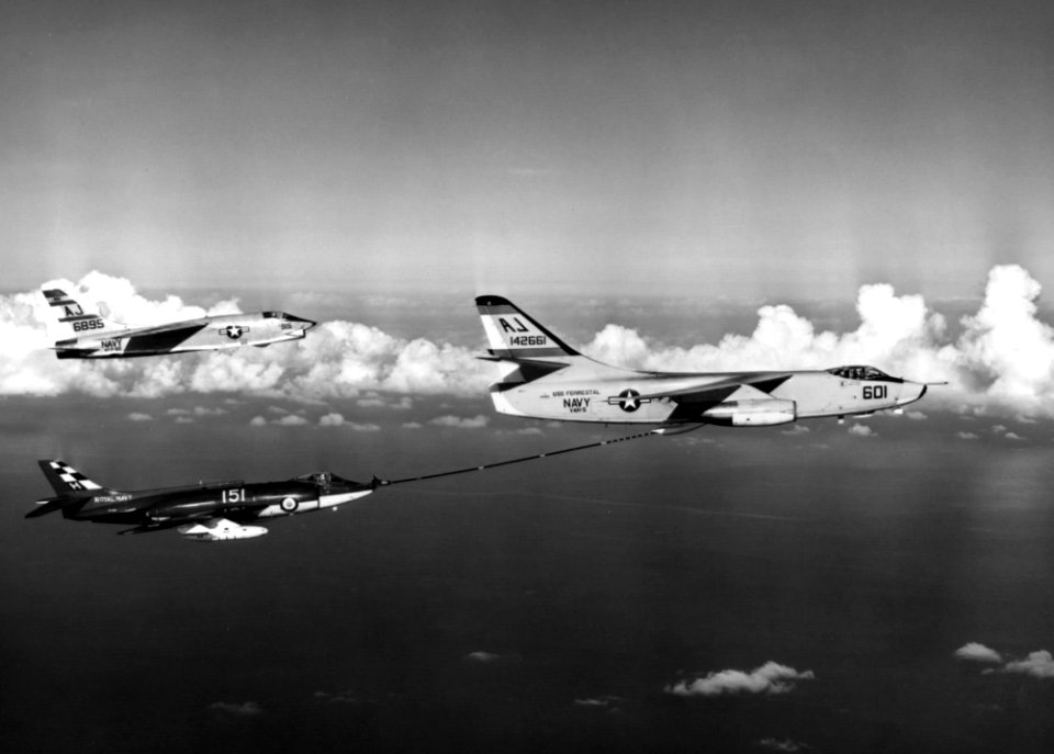 A-3B VAH-5 refueling Scimitar 803 NAS with RF-8A c1962
