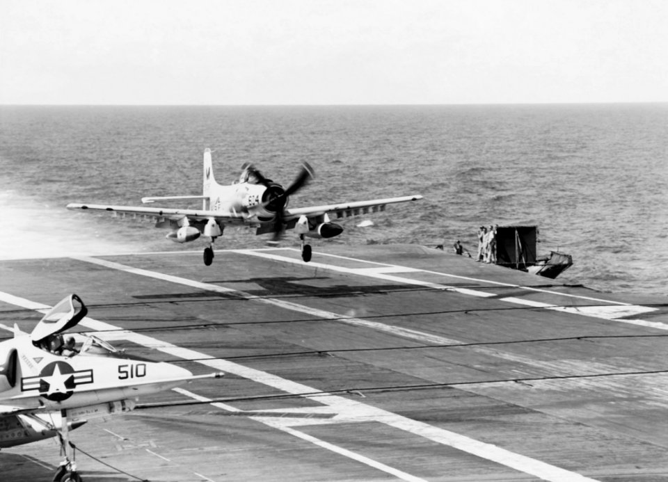 A-1H VA-196 landing on CVA-31 c1964