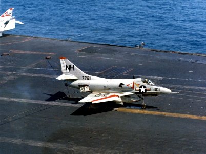 A-4C of VA-112 landing on USS Kitty Hawk (CVA-63) c1968