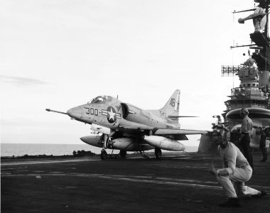A-4C of VA-172 on catapult of USS Franklin D. Roosevelt (CVA-42) in August 1966