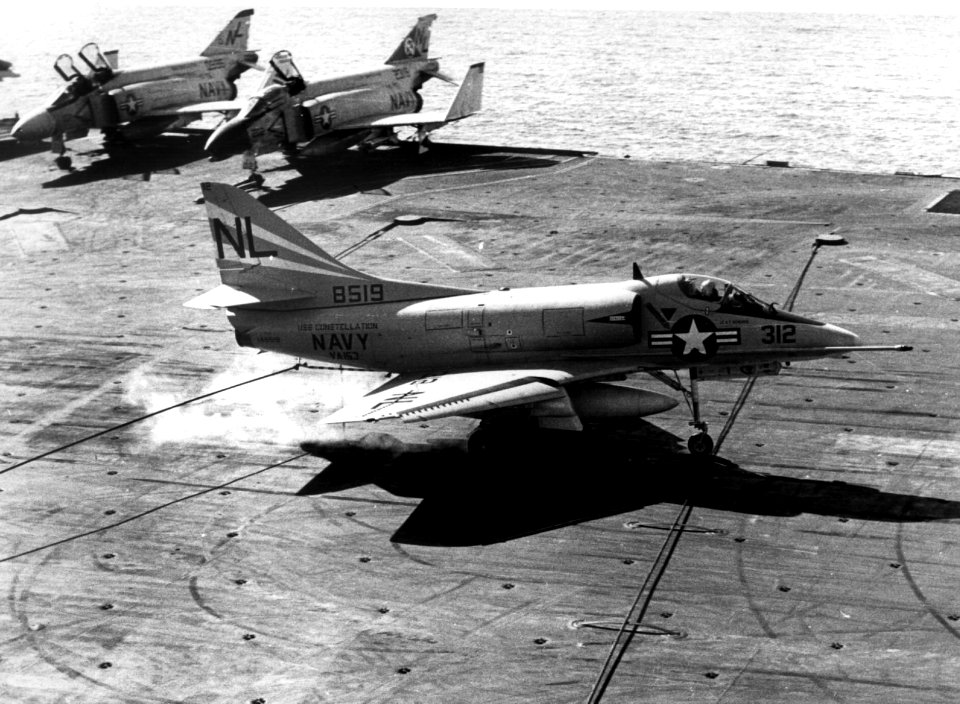 A-4C of VA-153 landing on USS Constellation (CVA-64) 1966