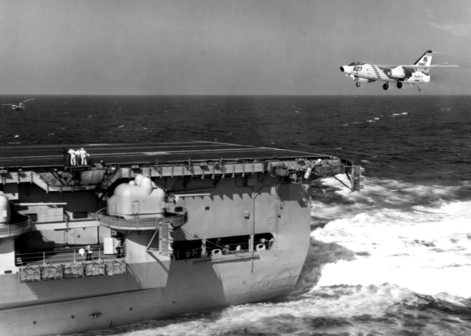 A-3B VAH-11 landing on USS Independence (CVA-62)