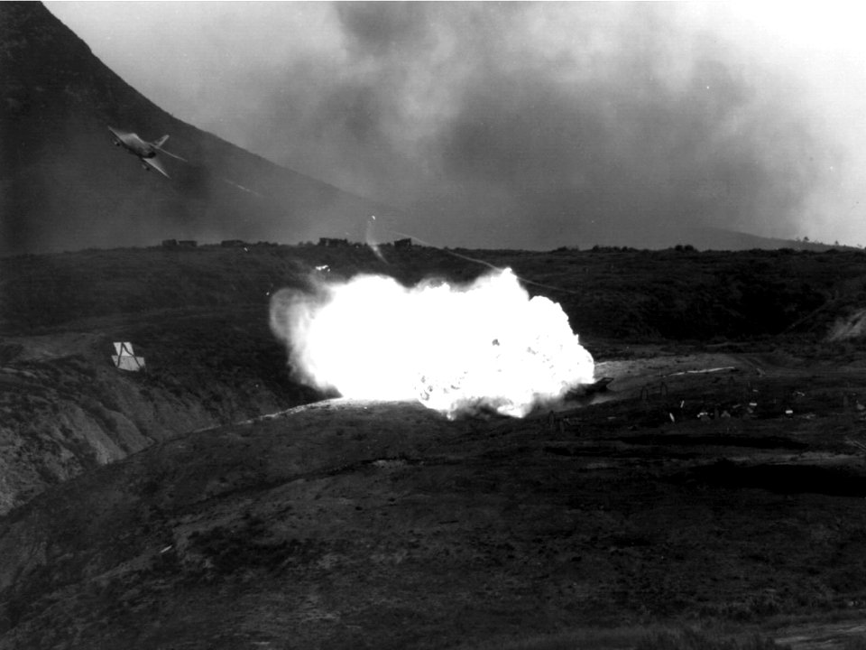 A-4C Skyhawk of VMA-223 drops napalm c1963