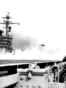 A-4C Skyhawk over flight deck of USS John F. Kennedy (CVA-67) in 1969