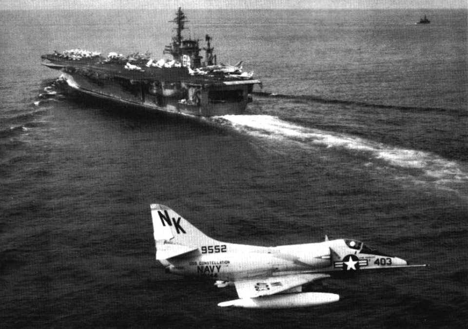 A-4C VA-144 over USS Constellation (CVA-64) c1964