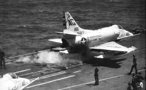 A-4E of VA-86 is launched from USS Independence (CVA-62) c1966