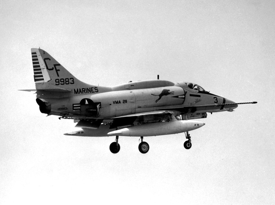A-4E Skyhawk of VMA-211 in flight on 11 March 1973 (NNAM.1996.253.5459)