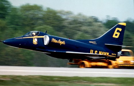 A-4F Blue Angel 6 over runway 1984