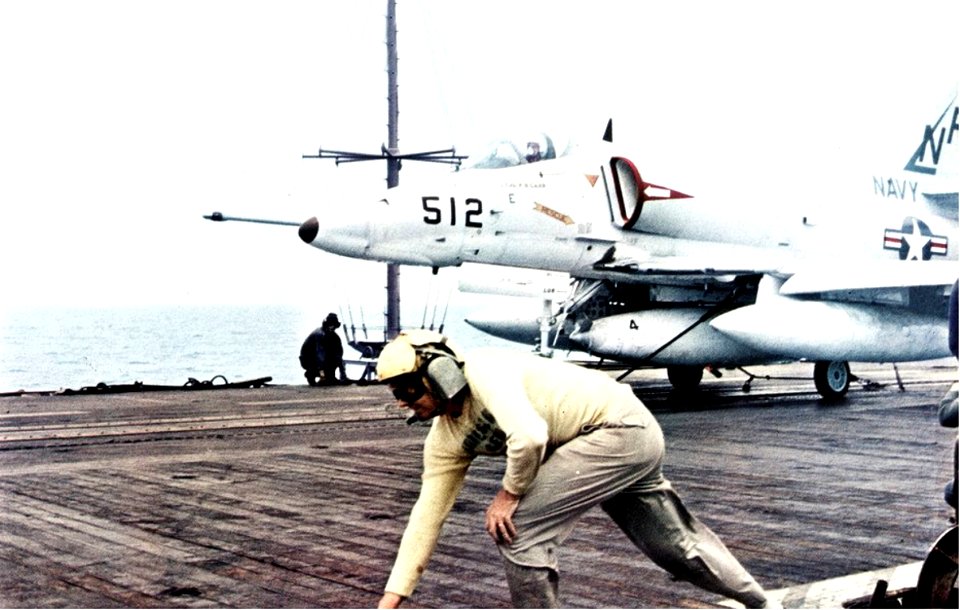 A-4E of VA-55 is launched from USS Ticonderoga (CVA-14) in 1964