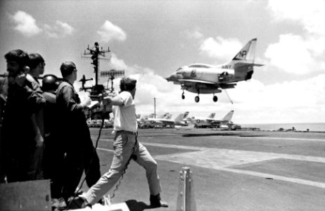 A-4F VA-212 landing on USS Hancock 1972