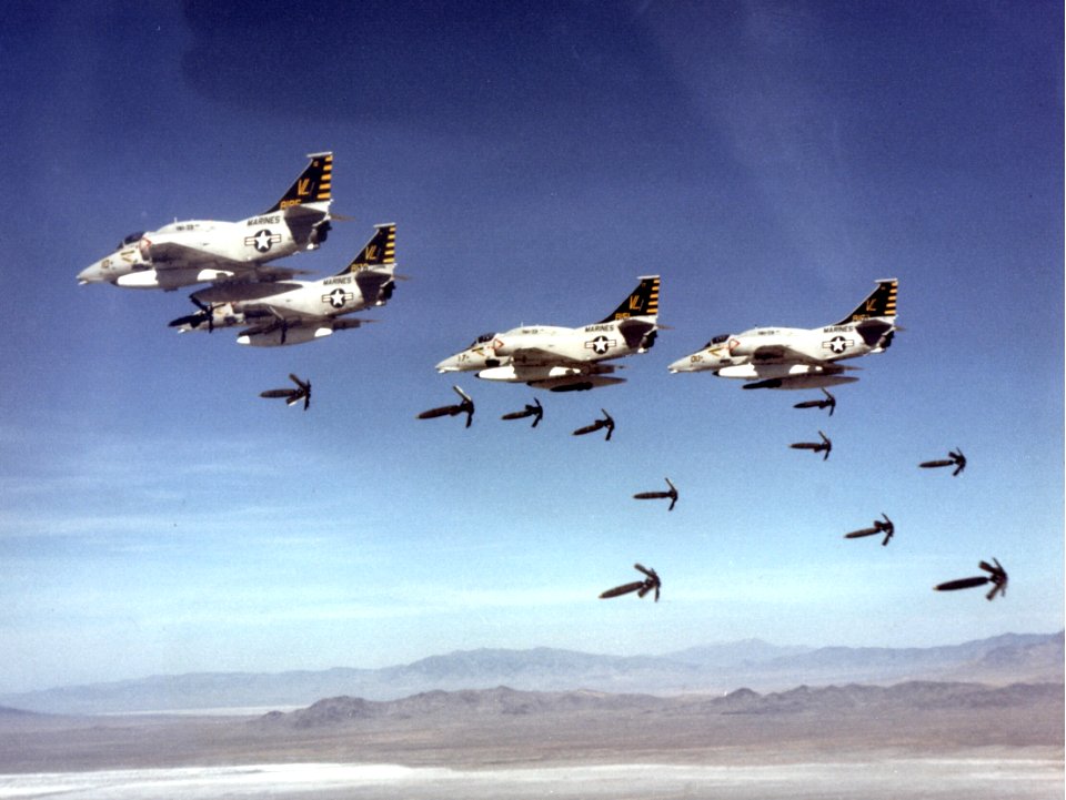 A-4M Skyhawks of VMA-331 drop bombs 1978