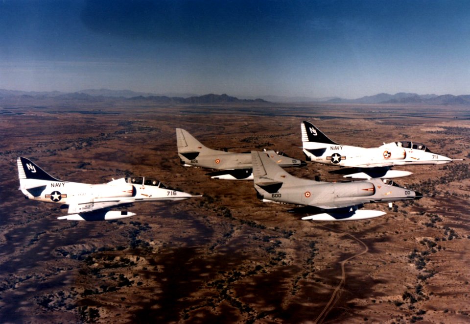 A-4S and TA-4J Skyhawks in flight in 1974