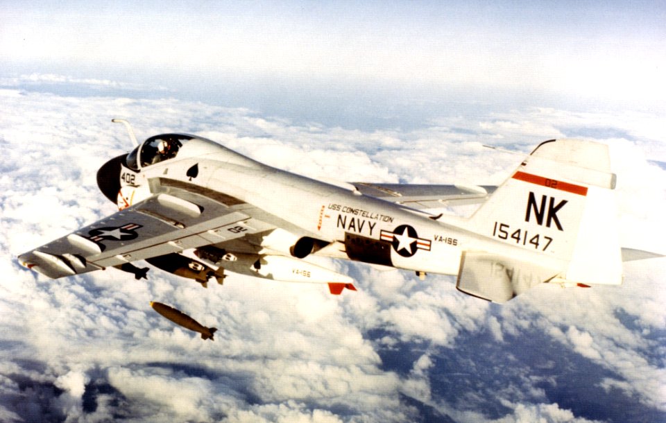 A-6A Intruder of VA-196 dropping bombs over Vietnam on 21 November 1968 (NNAM.1996.253.7047.009)