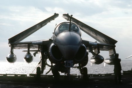 A-6E Intruder aboard USS Midway with wings folded