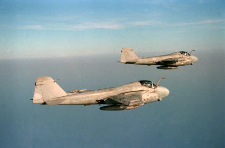 A-6E Intruders of Attack Squadron 34 in flight over the Mediterranean Sea on 1 June 1988 (6430215)