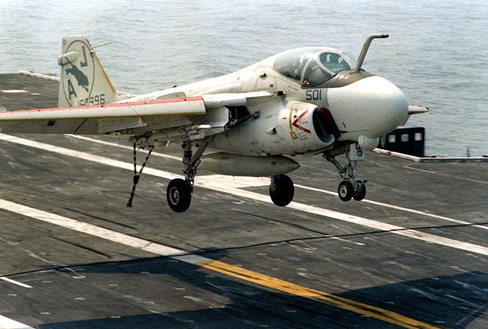 A-6E VA-35 landing on USS Nimitz (CVN-68) 1981