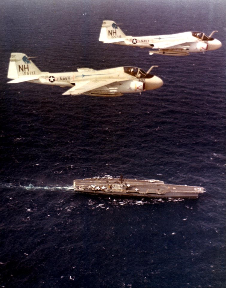 A-6As VA-52 over USS Kitty Hawk (CVA-63) 1970