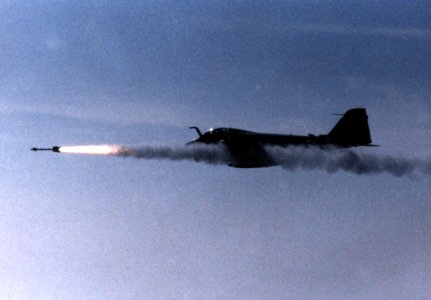 A-6E VA-75 fires Sidewinder 1989