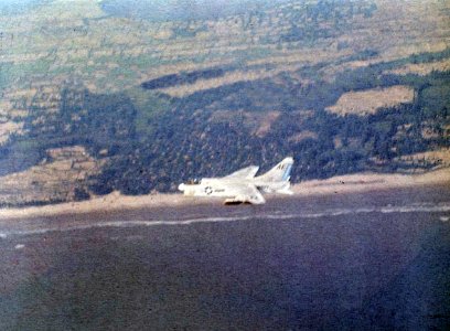 A-7A Corsair II of VA-82 flies off the coast of Vietnam, in 1968