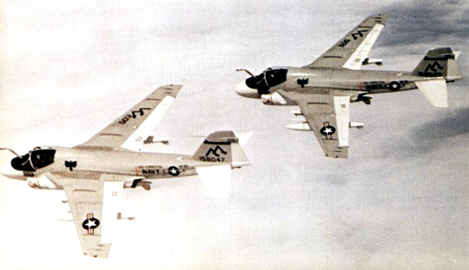 A-6E Intruders of VA-85 in flight c1973