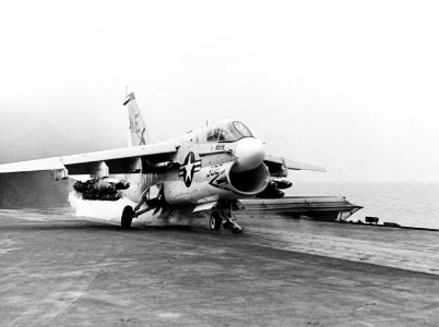 A-7A of VA-147 is launched from USS Ranger (CVA-61) in January 1968