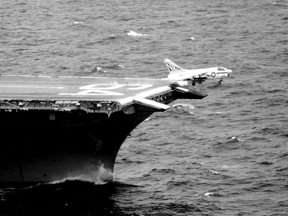 A-7A of VA-97 launching from USS Constellation (CVA-64) 1968