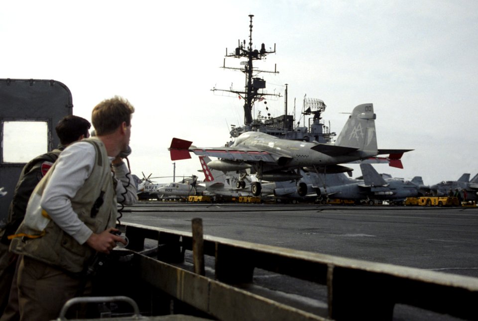 A-6E VA-85 landing USS Saratoga (CV-60) 1986