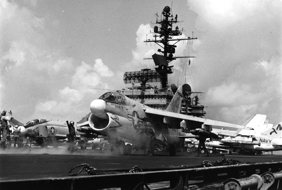 A-7E Corsair II of VA-146 is launched from USS Constellation (CVA-64) off Vietnam on 25 April 1972 (USN 1151651)
