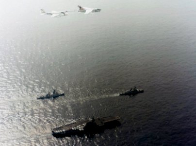 A-7 and A-6 over USS Roosevelt (CVA-42) early 1970s