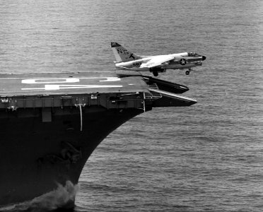 A-7E Corsair II of VA-147 is launched from USS Constellation (CVA-64) in the South China Sea on 29 July 1974 (USN 1160250)