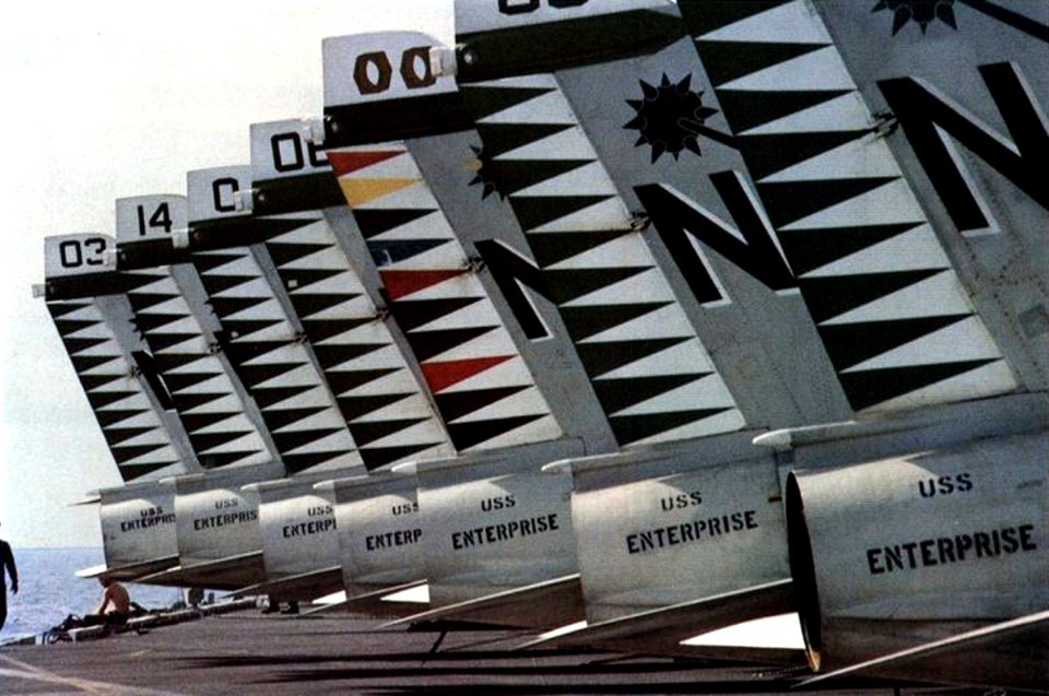 A-7E Corsair II tails aboard USS Enterprise (CVN-65), in 1978