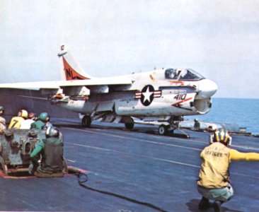 A-7E Corsair II of VA-94 is launched from USS Coral Sea (CVA-43), in 1973