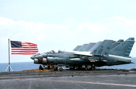 A-7E Corsair IIs of VA-93 aboard USS Midway (CV-41) on 17 May 1984 (6384566)