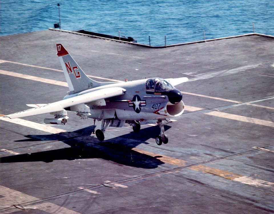 A-7E VA-147 landing on carrier in mid-1970s