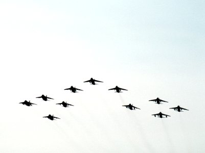 A-7E Corsair IIs of VA-46 and VA-72 returning to NAS Celei Field in March 1991