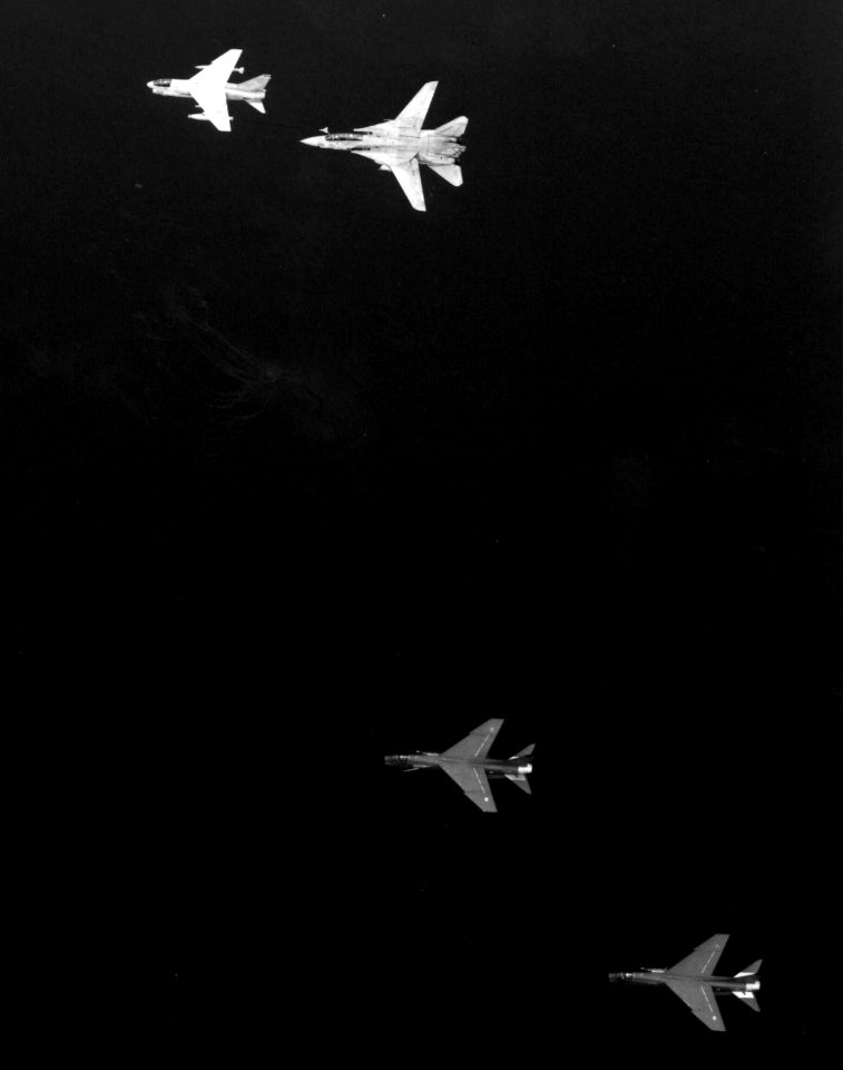 A-7E refuels F-14A and French F-8s 1987