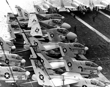 A-7s and A-6s on USS Enterprise (CVAN-65) flight deck 1969