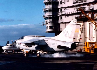 A-7E VA-27 landing on CVN-70 1987