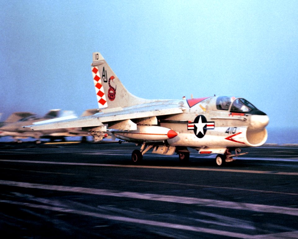 A-7E VA-82 landing USS Nimitz (CVN-68) 1981