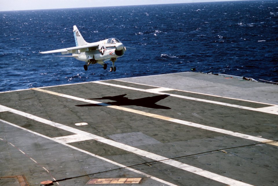 A-7E VA-87 landing on USS America 1976