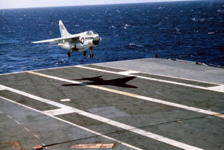 A-7E VA-87 landing on USS America 1976