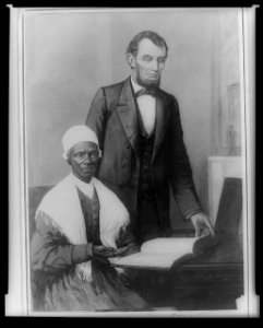 A. Lincoln showing Sojourner Truth the Bible presented by colored people of Baltimore, Executive Mansion, Washington, D.C., Oct. 29, 1864 LCCN96522312