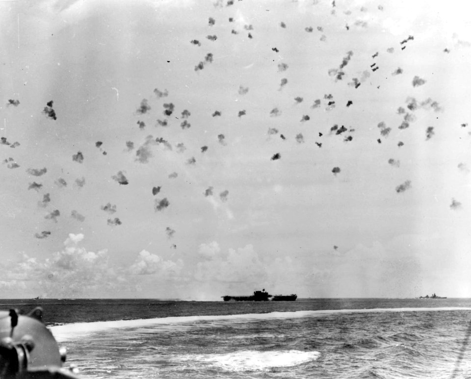 AA fire over USS Enterprise (CV-6) during Battle of Santa Cruz Islands 1942