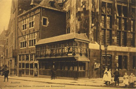 Aachen, Nordrhein-Westfalen - Postwagen am Rathaus (Restaurant zum Eulenspiegel) (Zeno Ansichtskarten)