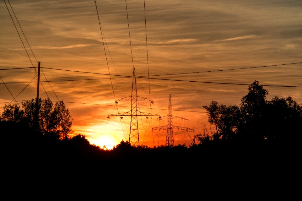 Power lines electricity the sun photo