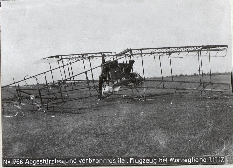 Abgestürztes und verbranntes ital. Flugzeug bei Montegliano 1.11.17. (BildID 15608803)
