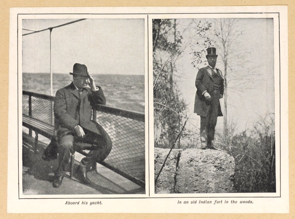 Aboard his yacht; In an old Indian fort in the woods LCCN2013651607