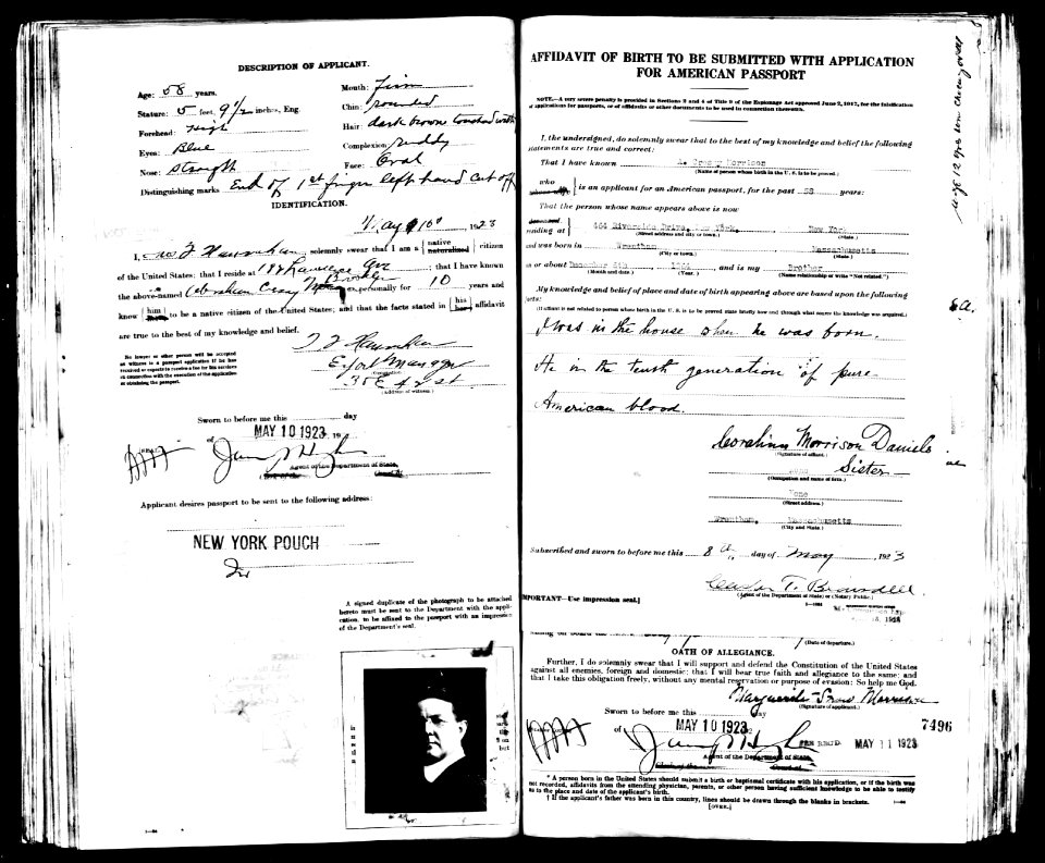 Abraham Cressy Morrison 1923 passport application, page 2