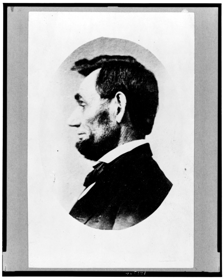 Abraham Lincoln, head-and-shoulders portrait, in profile facing left; cropped from larger view LCCN98511006