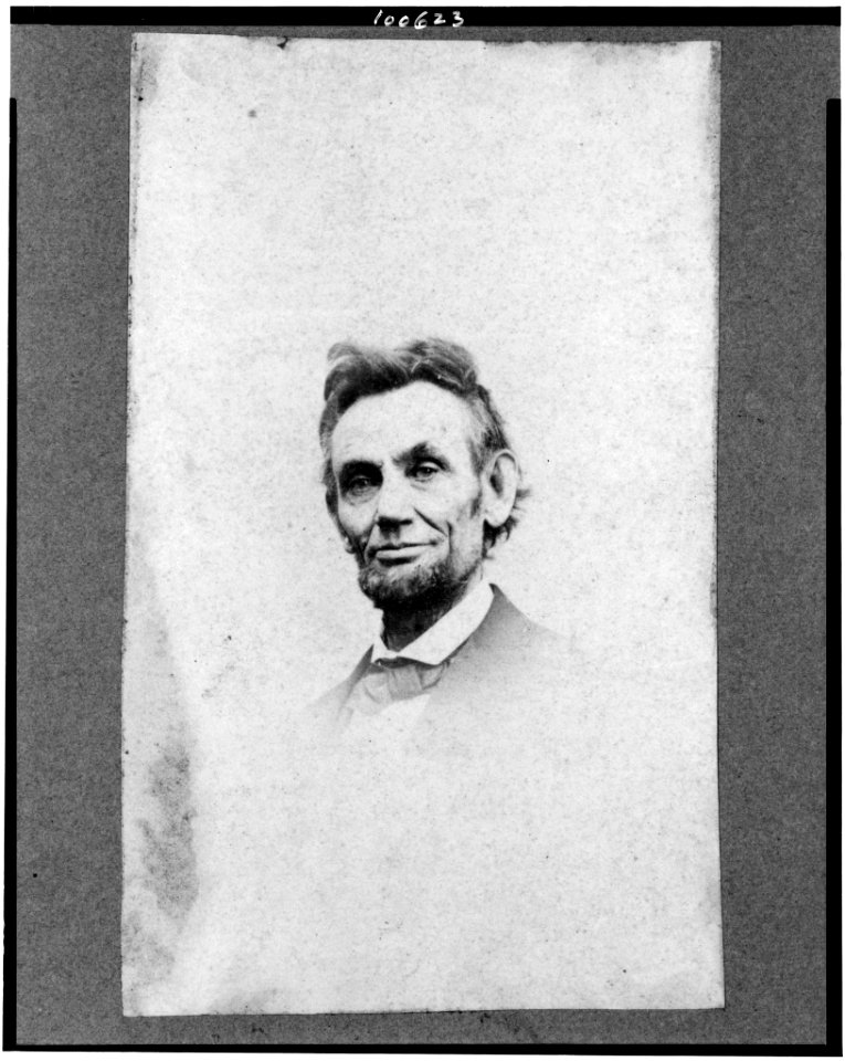 Abraham Lincoln, head-and-shoulders portrait, facing slightly left; a detail from portrait showing Lincoln seated in a chair LCCN90713137